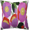 Lily Pink Flower Pillow Cover | Suzani Accent Pillow | Outdoor Floral Pillows | Hand Embroidered Wool Cushion - 18x18