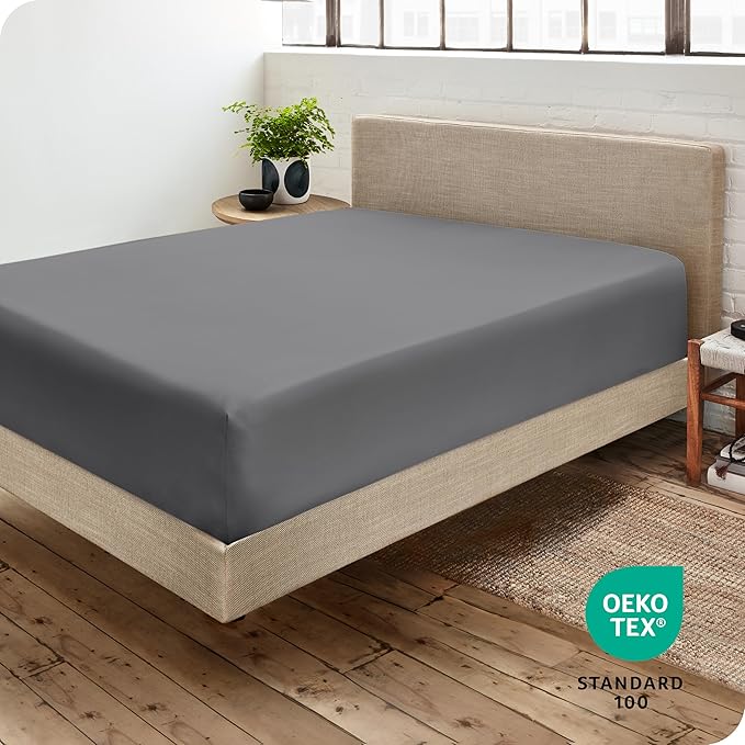 Bare Home Fitted Bottom Sheet Twin Size - Premium 1800 Microfiber - Ultra-Soft Hotel Luxury - Deep Pocket - Durable and Long Lasting - Fitted Sheet (Twin, Grey)