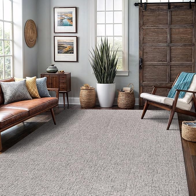 Easy Jute Rug 6x9 Indoor Outdoor Natural Rugs Solid Fiber Rug Woven Area Rug Boho Easy Clean Inside Carpet for Living Room Bedroom Dining Room Hallway or Outdoor Patio Porch (6 X 9 Silver)