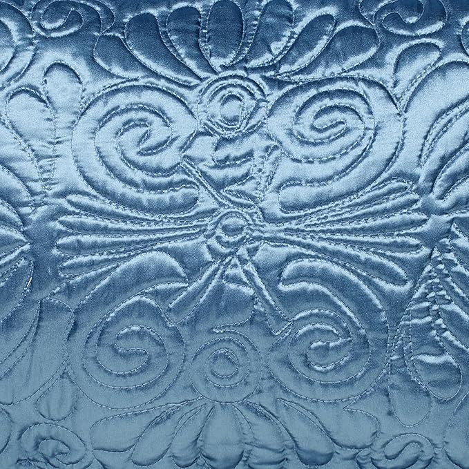 Touch of Class Portia Luxury Bedding | Rich Sapphire Blue | Premier Quilted Polyester Satin | Romantic Hand Guided Machine Quilted Scroll Design 3 Piece Set: King Oversized Bedspread, 2 King Shams