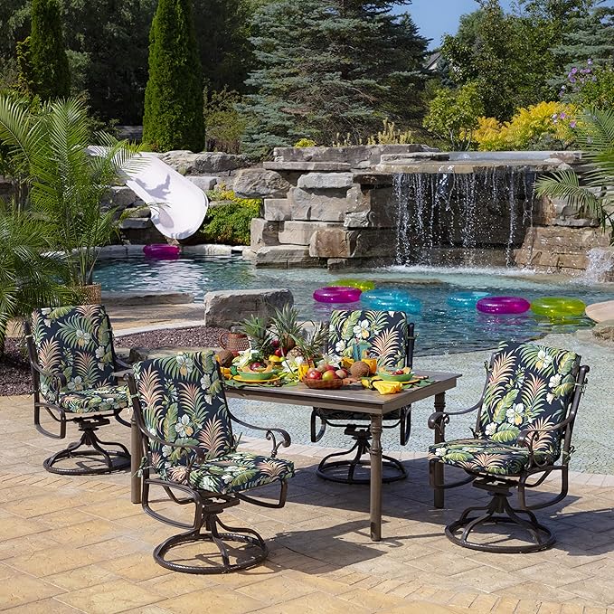 Arden Outdoor Dining Chair Cushion, 20 x 20, Rain-Proof, Fade Resistant, Simone Blue Tropical