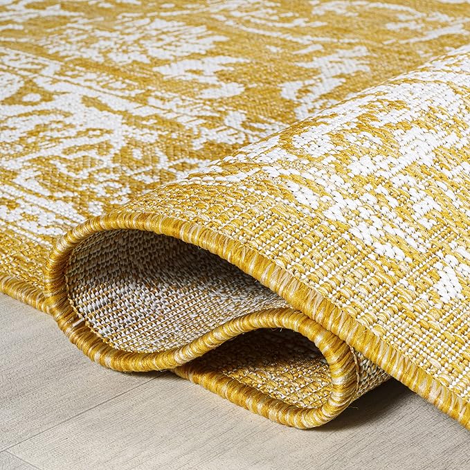 JONATHAN Y Weave Floral Indoor Outdoor Runner Rug 2X10 Yellow/Cream, Tela Bohemian Textured for Backyard, Patio, Porch, Easy-Cleaning, High Traffic, Pet-Friendly, Non-Shedding (SMB100E-210)