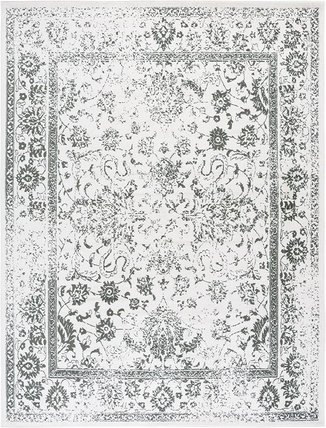 SAFAVIEH Area Rug 8x10 - Adirondack Collection - Large - Ivory & Dark Green, Distressed Vintage Floral Design, Non-Shedding & Easy to Clean, Ideal for Living Room, Bedroom, Dining Space (ADR109X)