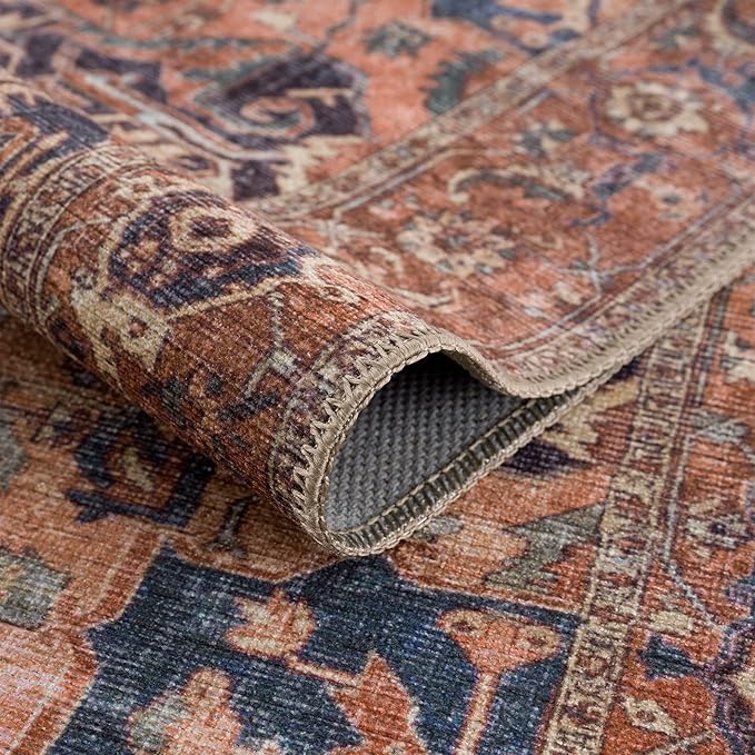 Bloom Rugs Washable Non-Slip 2' x 3' Rug - Beige/Terracotta Traditional Oriental Area Rug for Living Room, Bedroom, Dining Room, and Kitchen - Exact Size: 2' x 3'