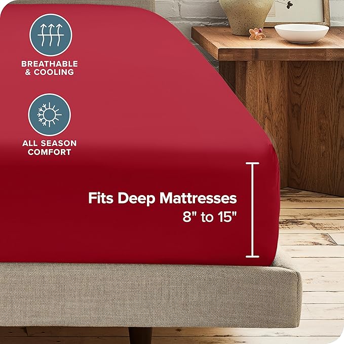 Bare Home 2-Pack Fitted Bottom Sheets Twin XL - Premium 1800 Ultra-Soft Wrinkle Resistant Microfiber - Deep Pocket (Twin XL, Red)