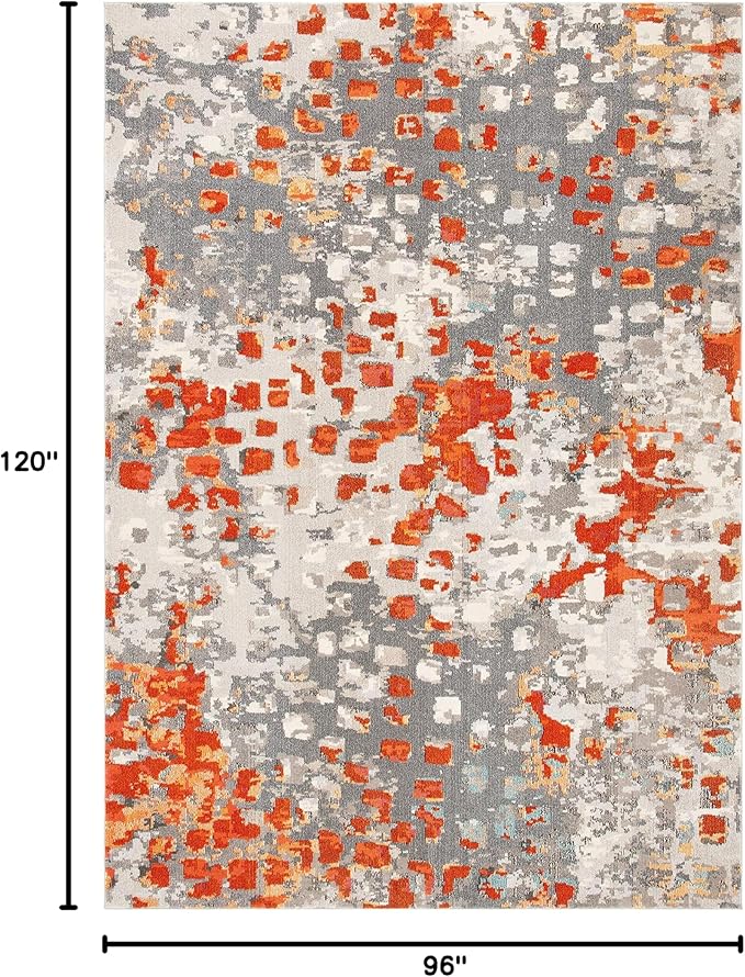 SAFAVIEH Monaco Collection Area Rug - 8' x 10', Grey & Orange, Boho Chic Abstract Watercolor Design, Non-Shedding & Easy Care, Ideal for High Traffic Areas in Living Room, Bedroom (MNC225H)