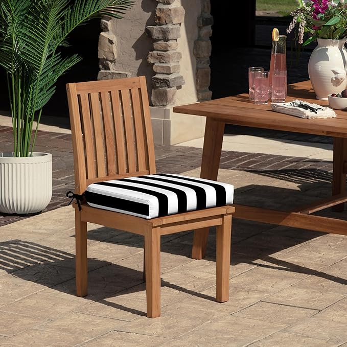 Arden Foam Outdoor Round Back Seat Cushion, 20 x 19, Made with ProFoam, Rain-Proof, Fade Resistant, Black Cabana Stripe