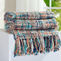 Multi-Color Pink Cable Knitted Throw Blanket for Couch,60"X80" Boho Style Textured Blankets for Home Decor,Super Soft Warm Cozy Chunky Knit Blanket with Decorative Tassels for Bed and Sofa