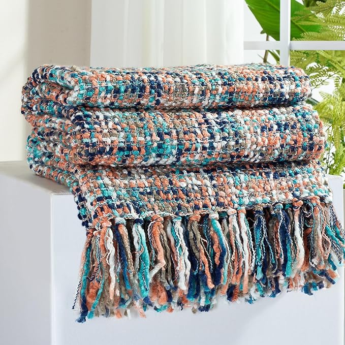 Multi-Color Pink Cable Knitted Throw Blanket for Couch,60"X80" Boho Style Textured Blankets for Home Decor,Super Soft Warm Cozy Chunky Knit Blanket with Decorative Tassels for Bed and Sofa