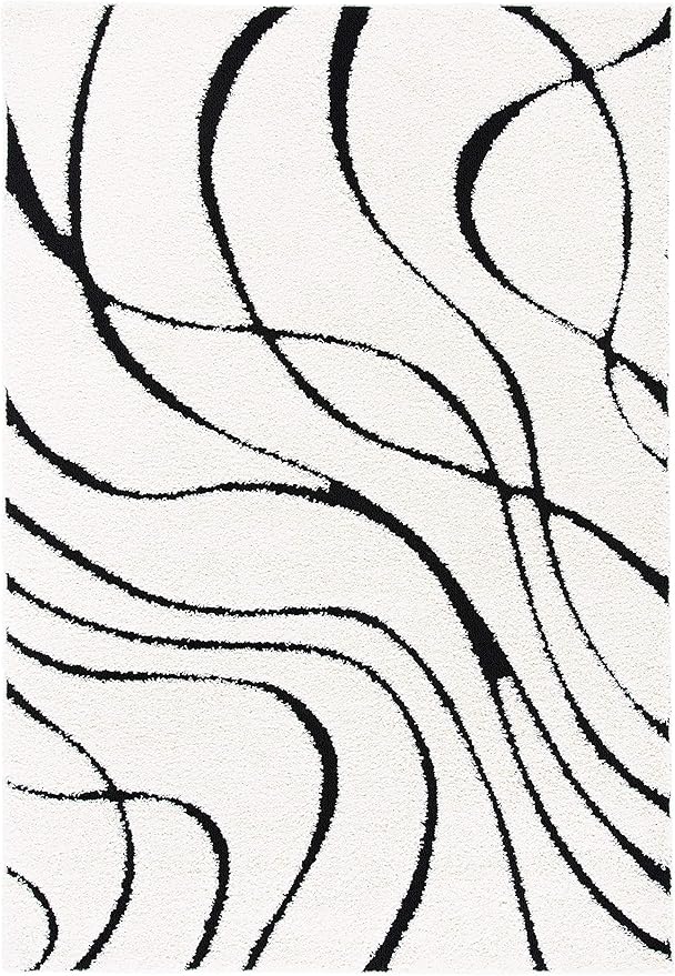 SAFAVIEH Florida Shag Collection Accent Rug - 2'3" x 4', Ivory & Black, Non-Shedding & Easy Care, 1.2-inch Thick Ideal for High Traffic Areas in Entryway, Living Room, Bedroom (SG471-1290)