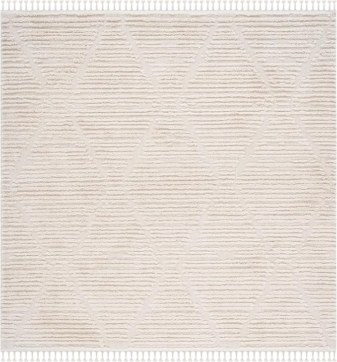 SAFAVIEH Marrakesh Collection Area Rug - 3' Square, Beige, Moroccan Boho Tribal Tassel Design, Non-Shedding & Easy Care, Ideal for High Traffic Areas in Living Room, Bedroom (MRK517C)