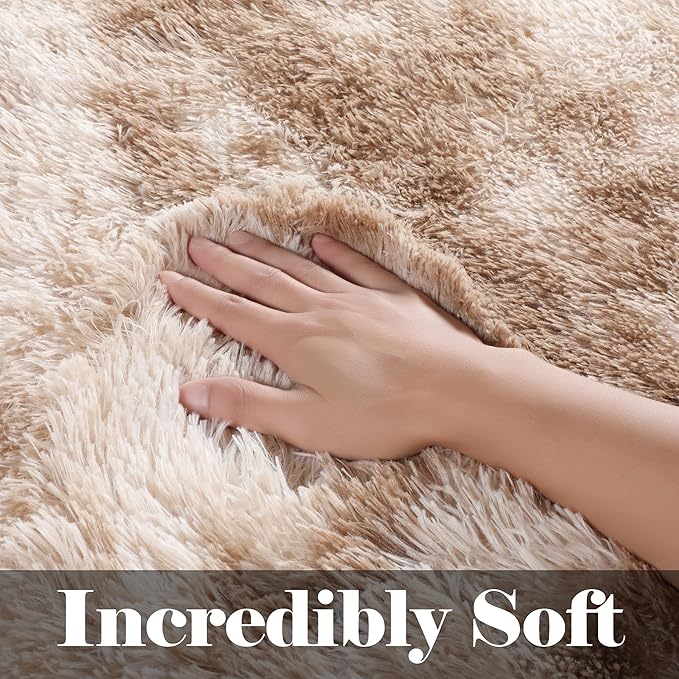 ONASAR Runner Rugs for Bedroom Living Room, Tie-Dyed Beige 2x6 Washable Bedside Hallway Fluffy Area Rug, Ultra Soft Plush Furry Faux Fur Non Slip Floor Carpet for Nursery Kids Dorm Closet Home Decor