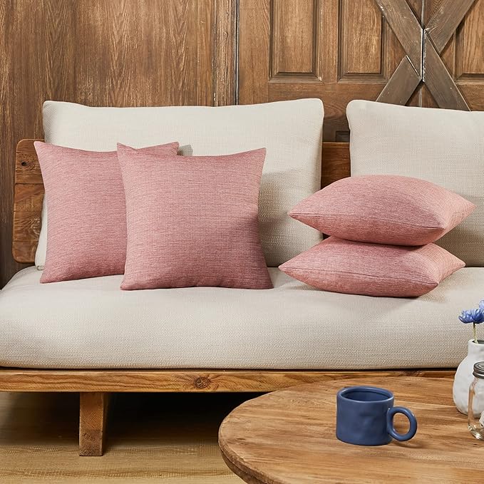 Deconovo Decorative Throw Pillow Covers - Set of 4 Soft Linen Cushion Covers, 20x20 Inch, Green & Machine Washable Pillowcases for Sofa, Bedroom, Living Room Décor, Mahogany Red