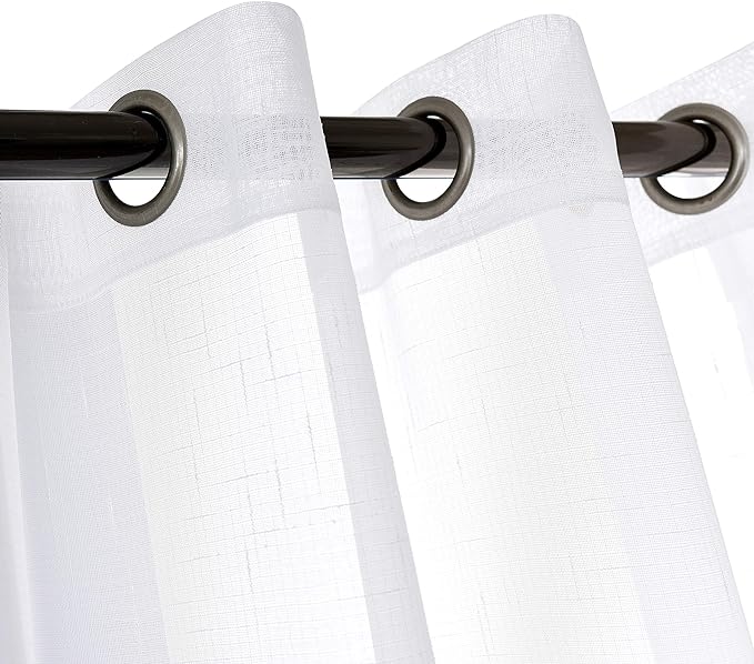 Sheer Curtains Faux Linen Semi Voile Light Filtering Drapes Pair for Bedroom Living Room, Set of 2 Grommet Top Window Curtain Panels (Each 54 x 95 Inch, White)