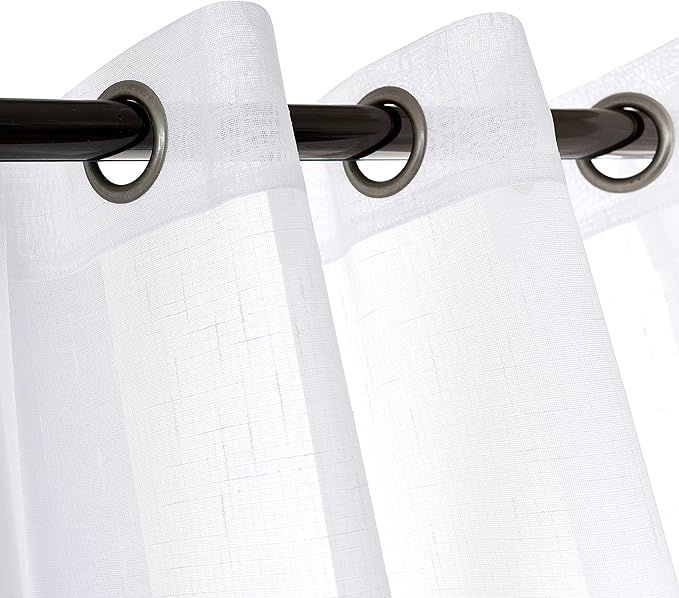 Sheer Curtains Faux Linen Semi Voile Light Filtering Drapes Pair for Bedroom Living Room, Set of 2 Grommet Top Window Curtain Panels (Each 54 x 63 Inch, White)