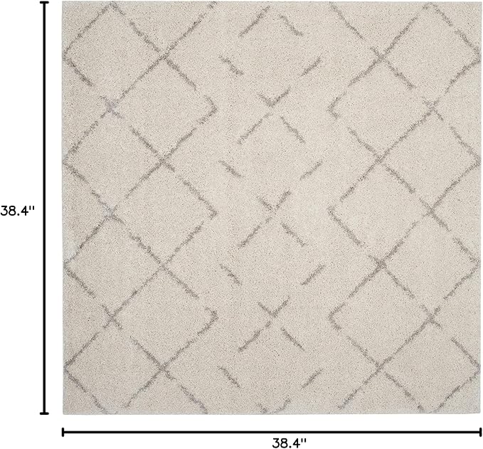 SAFAVIEH Arizona Shag Collection Area Rug - 3'2" Square, Ivory & Beige, Moroccan Boho Design, Non-Shedding & Easy to Clean, Ideal for Living Room, Bedroom, Dining Space (ASG743A)