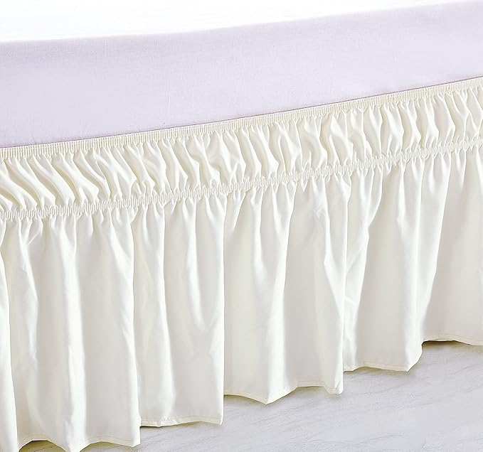 MEILA Wrap Around Bed Skirt Three Fabric Sides Elastic Dust Ruffled 18 Inch Tailored Drop,Easy to Install Fade Resistant-Ivory, Twin/Full