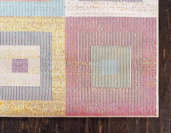 Unique Loom Estrella Collection Colorful, Geometric, Squares Modern, Abstract Area Rug (8' 0 x 11' 0 Rectangular, Multi/Beige)