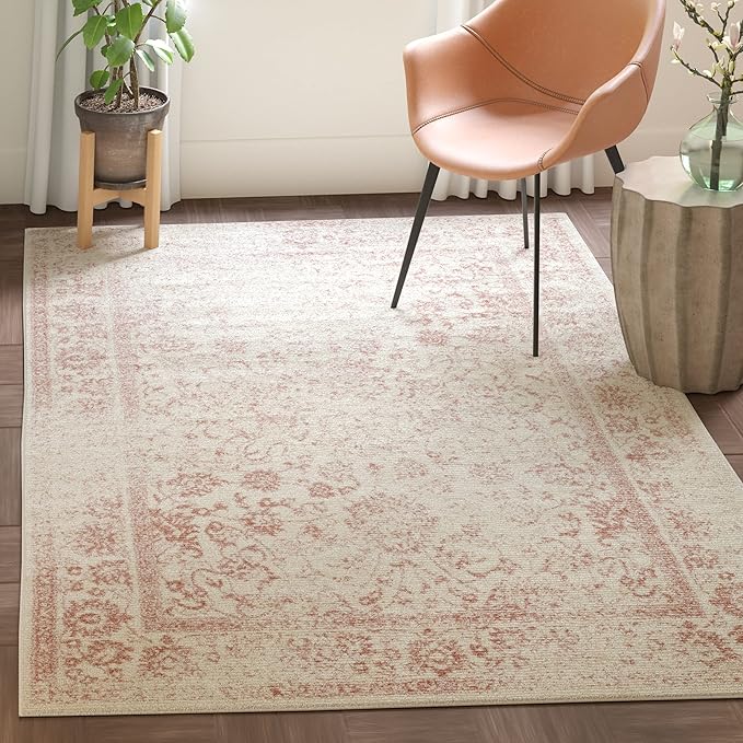 SAFAVIEH Area Rug 4x6 - Adirondack Collection - Ivory & Rose, Distressed Vintage Floral Design, Non-Shedding & Easy to Clean, Ideal for Living Room, Bedroom, Dining Space (ADR109H)