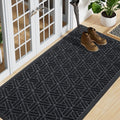 Smiry Front Door Mat Outside Entrance, Heavy Duty Sturdy Natural Rubber Doormat, Trap Dirt and Moisture, Easy Clean Low Profile Mats for Indoor Outdoor Entry, Grid Geometric (59x24, Black)