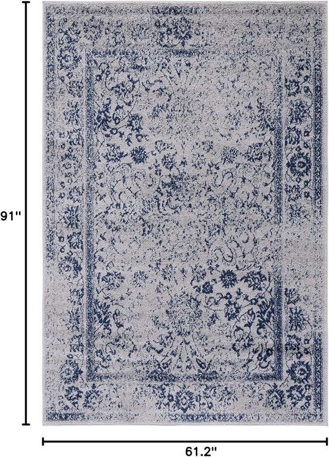 SAFAVIEH Adirondack Collection Area Rug - 5'1" x 7'6", Grey & Navy, Distressed Vintage Floral Design, Non-Shedding & Easy to Clean, Ideal for Living Room, Bedroom, Dining Space (ADR109P)