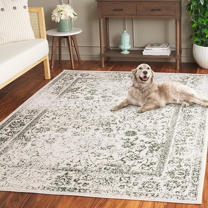 SAFAVIEH Adirondack Collection Area Rug - 5'1" x 7'6", Ivory & Dark Green, Distressed Design, Non-Shedding & Easy to Clean, Ideal for Living Room, Bedroom, Dining Space (ADR109X)