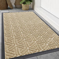 Smiry Front Door Mat Outside Entrance, Heavy Duty Sturdy Natural Rubber Doormat, Trap Dirt and Moisture, Easy Clean Low Profile Mats for Indoor Outdoor Entry, Grid Geometric (59x35, Beige)