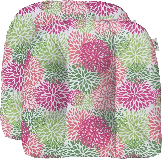 RSH DECOR: Tufted U-Shape Wicker Seat Cushions Set of 2 | 19” x 19” | All-Weather Spun Fabric | Water-Resistant | Outdoor Chair Cushions for Patio Furniture | Floral Blooms Pink