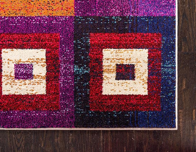 Unique Loom Estrella Collection Colorful, Geometric, Squares Modern, Abstract Area Rug (7' 0 x 10' 0 Rectangular, Multi/Beige)