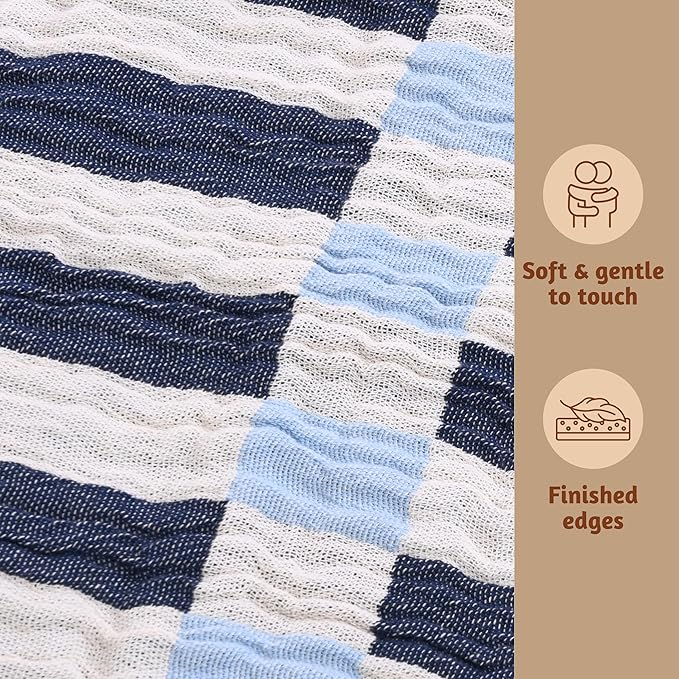 Folkulture Throw Blanket for Couch 50" x 60" |100% Recycled Cotton Couch Christmas Throw Blanket for Chair, Boho Throws Blankets for Bed,Sofa, Lightweight |Guest Room Must Haves Blanket | Winter Blue