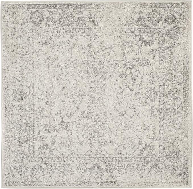 SAFAVIEH Adirondack Collection Area Rug - 6'7" Square, Ivory & Silver, Distressed Vintage Floral Design, Non-Shedding & Easy to Clean, Ideal for Living Room, Bedroom, Dining Space (ADR109C)