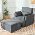 Modern Oversized Accent Chair with Storage Ottoman & 2 Side Pillows, Snowflake Fleece Upholstered Chaise Lounge Chair, Deep Seat Reading Chair for Living Room, 350lbs Capacity