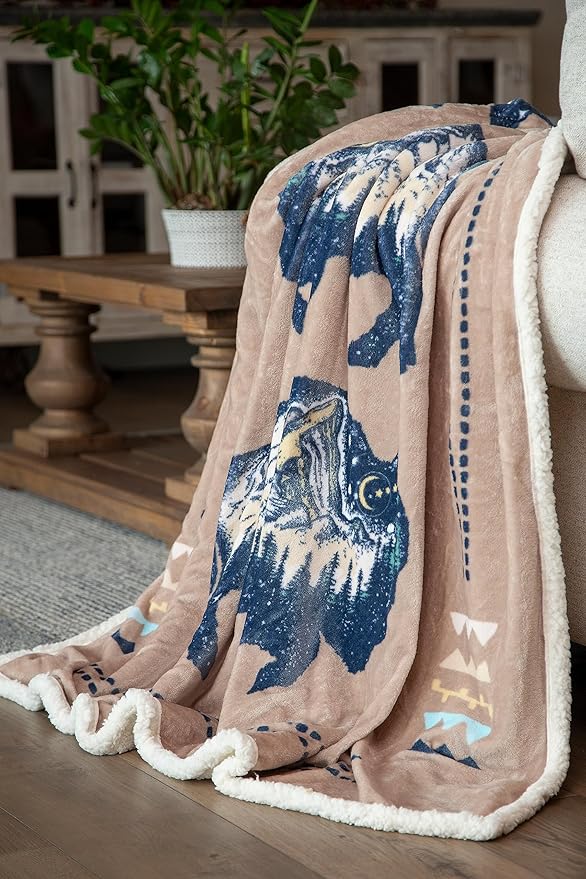 CARSTENS, INC. Ultra Premium Super Soft Plush Sherpa Fleece Oversized Throw Blanket 54" x 68", Buffalo Scene