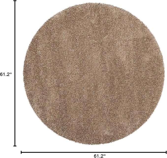 SAFAVIEH Milan Shag Collection 5'1" Round Dark Beige SG180 Solid Non-Shedding Living Room Bedroom Dining Room Entryway Plush 2-inch Thick Area Rug