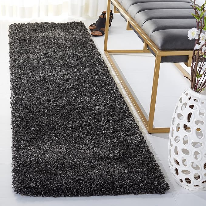 SAFAVIEH Milan Shag Collection Runner Rug - 2' x 22', Dark Grey, Solid Design, Non-Shedding & Easy Care, 2-inch Thick Ideal for High Traffic Areas in Living Room, Bedroom (SG180-8484)