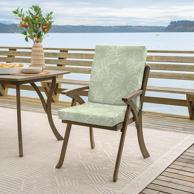 Arden Outdoor Dining Chair Cushion, 20 x 20, Rain-Proof, Fade Resistant, 20 x 20, Coastal Green Leaf