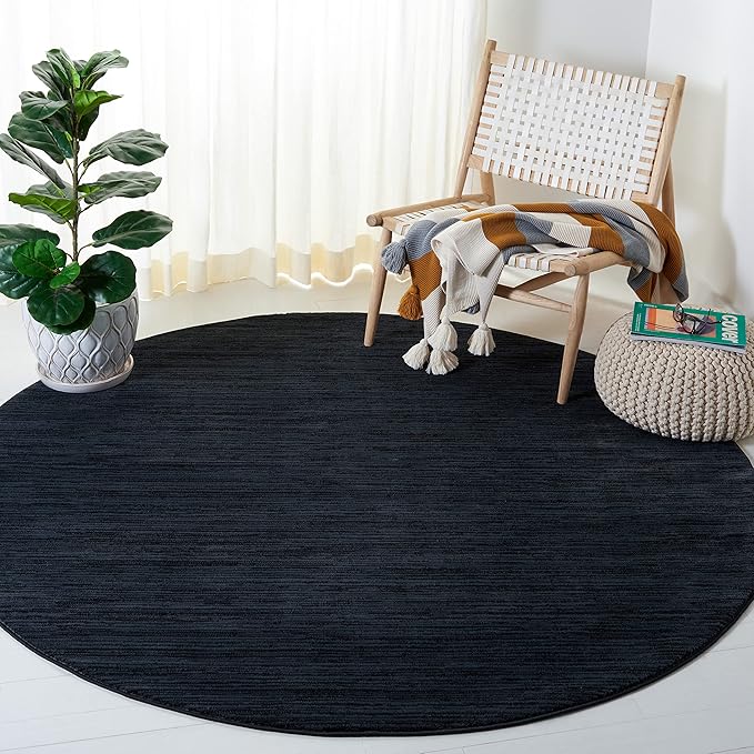 SAFAVIEH Vision Collection Area Rug - 6'7" Round, Black, Modern Ombre Design, Non-Shedding & Easy to Clean, Ideal for Living Room, Bedroom, Dining Space (VSN606Z)