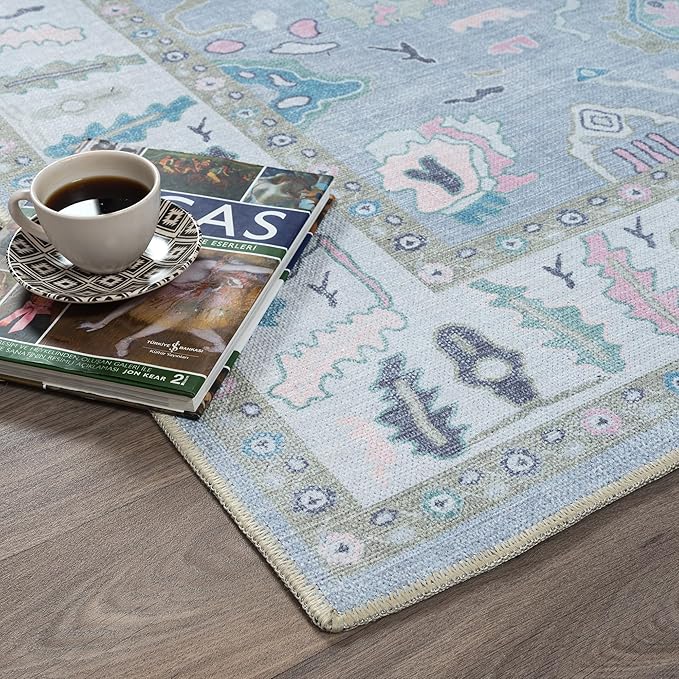 Fame Rugs Lavender Modern Oushak Rug 3x5, Washable Vintage Turkish Colorful Oriental Antique Inspired Foldable Small Area Rugs, Luxury Living Room Bedroom (386PBL, 2'6" x 5')