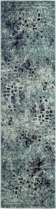 SAFAVIEH Monaco Collection Runner Rug - 2'2" x 8', Light Blue & Multi, Boho Chic Abstract Watercolor Design, Non-Shedding & Easy Care, Ideal for High Traffic Areas in Living Room, Bedroom (MNC225J)