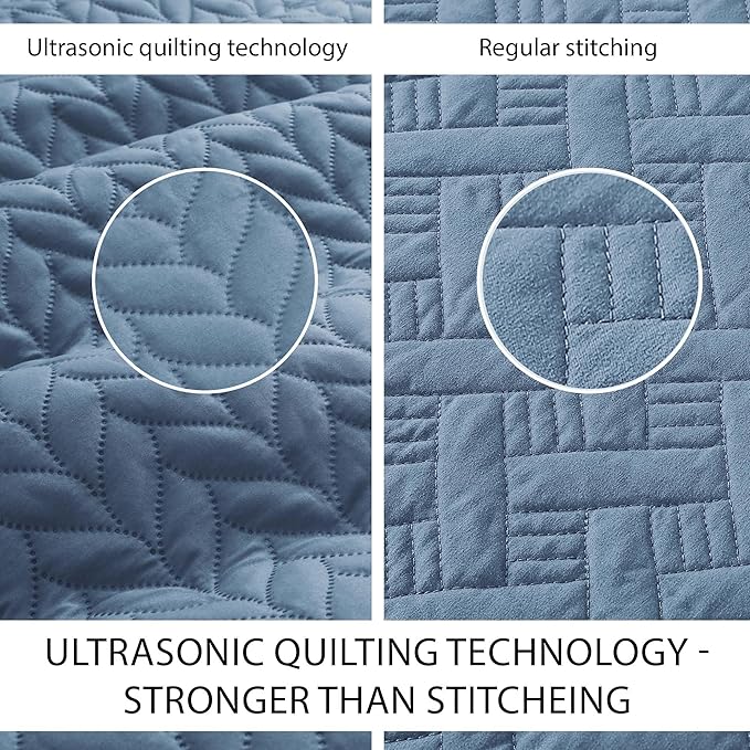IR Imperial Rooms King Quilt Bedding Set Size (106" x 96") + 2 Pillow Shams (20" x 36"+ 2") - 3 Pcs All Season Lightweight Reversible Microfiber Coverlet Embossed Quilt Bedspread (Light Blue)