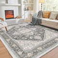 OPPODREAM Thin Area Rugs 5x7, 5x7 Washable Rug with Non Slip Backing, 5 x 7 Faux Cashmere Low-Pile Carpet, Greenish Grey