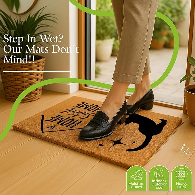 Coir Door Mats 17" X 30", Non-Slip Sturdy, PVC Backed Heavy Duty, Easy to Clean, Ideal for Door Entrance, Patio, Porch, Backyard, Garages, Home Sweet Home, with Cats