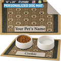Drymate Personalized Pet Bowl Placemat, Custom Dog & Cat Food Feeding Mat - Absorbent Fabric, Waterproof Backing - Machine Washable/Durable (USA Made) (16" x 28") (Brown Paw Braid)