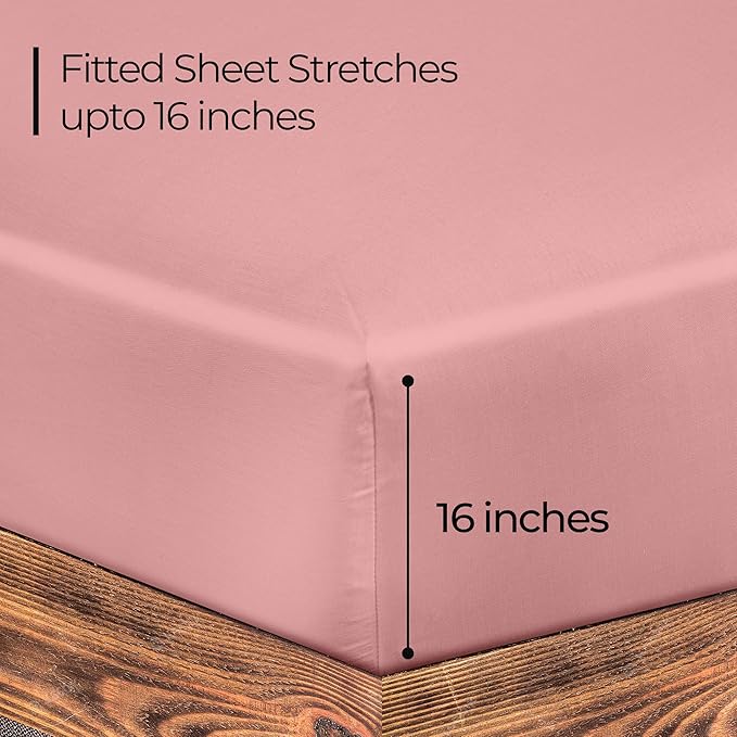 ROYALE LINENS 300 Thread Count 100% Long Staple Combed Cotton Fitted Sheet King - Super Soft Deep Pocket Bottom Sheet - Fitted Sheets Only - Elastic Sheets (King, Pink)