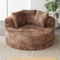 JACH Oversized Round Lazy Sofa Chair with Three Pillows, 50" Corduroy Deep Seat Single Sleeper Sofas, Upholstered Chaise, Cloud Couch for Living Room, Apartment, Light Brown