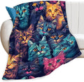 Funny Colorful Cat Print Blanket Kawaii Kitty Animal Throw Blankets Gifts for Couch Sofa Bed Stuff Decor Soft Cozy Fleece Plush Warm Flannel Bedding for Lover Men Women 50"x60"