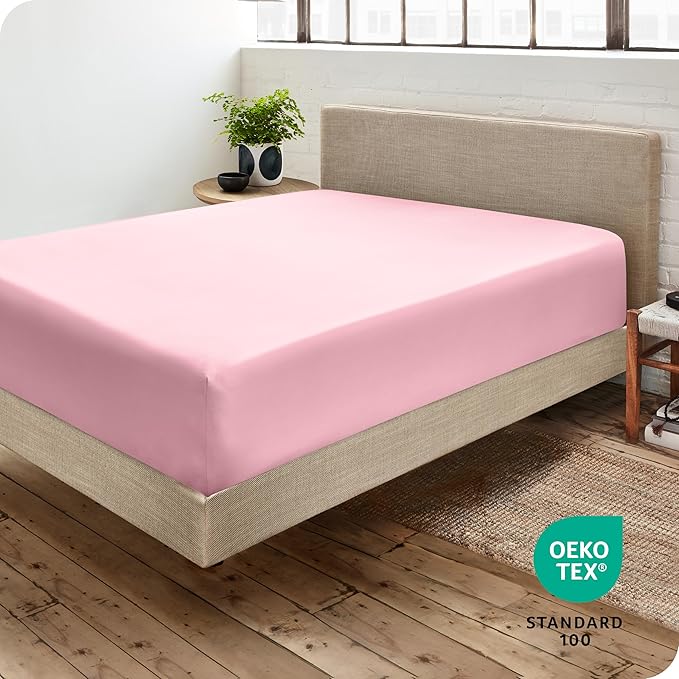 Bare Home Fitted Bottom Sheet Twin XL Size - Premium 1800 Microfiber - Ultra-Soft Hotel Luxury - Deep Pocket - Durable and Long Lasting (Twin XL, Light Pink)