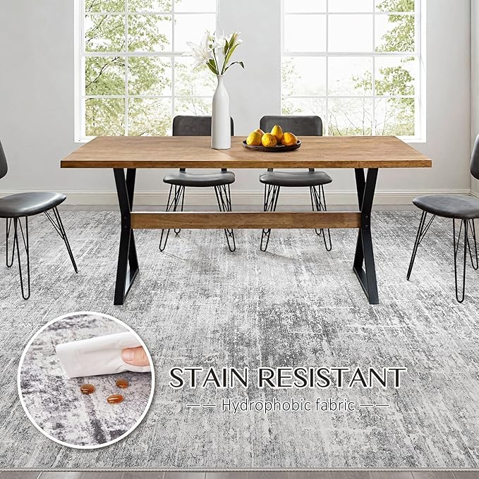 Abstract Living Room Rug 10x14 - Modern Washable Soft Thin Area Rug for Living Room Bedroom Under Dining Table - Neutral Indoor Floor Rug Carpets for Home Office Playroom Nursery - Grey White