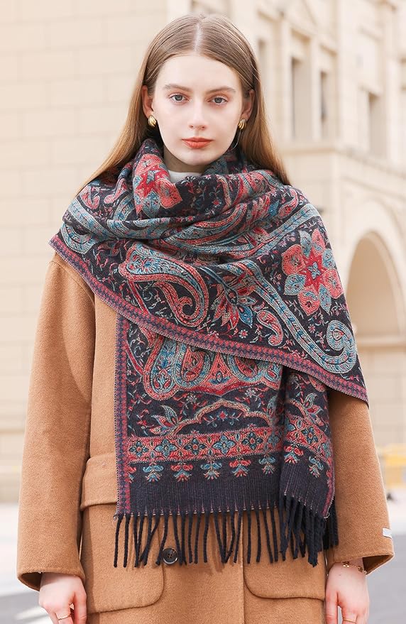 Wander Agio Warm Fashion Scarf Long Shawl Large Blanket Winter Wraps Scarves for Women Cashmere Jacquard Vintage Paisley