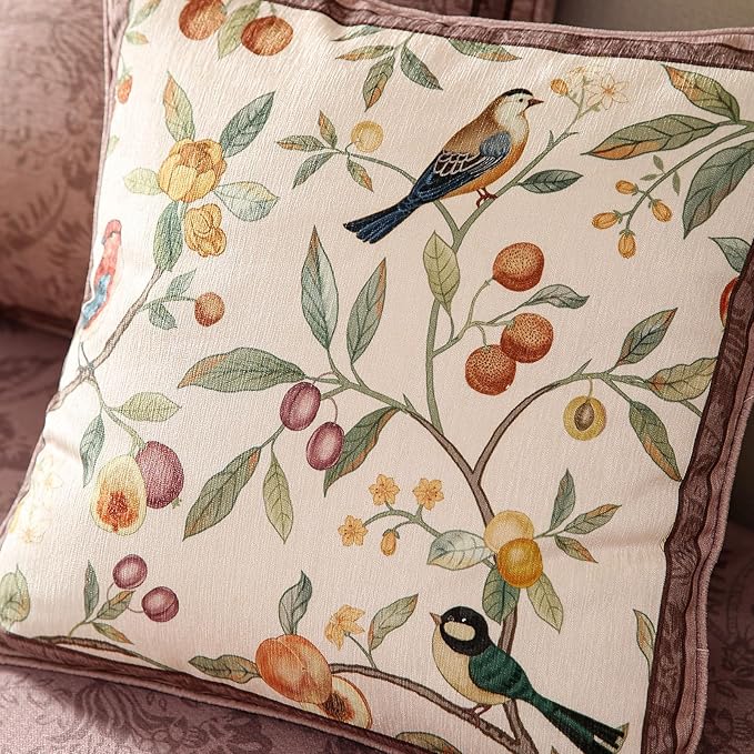 Square Pink Farmhouse Throw Pillow Covers Pack of 2,Birds and Flowers Pattern Cozy Velvet Pillowcases,Decoration Pillows Cushion Covers for Couch Sofa Bed Car Chair,18"x18"